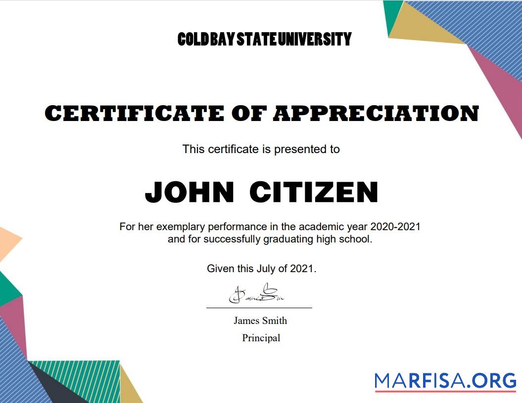 Downloadable USA Graduation Appreciation certificate template in Word and PDF format